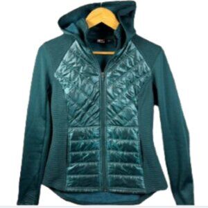 Fila Sport Green Puff Sweater Long Sleeve Jacket With Hood, Women Size Large